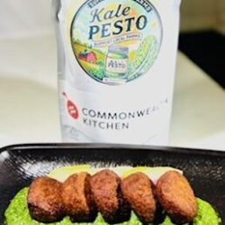 Yellow_pea-Fritters with kale pesto